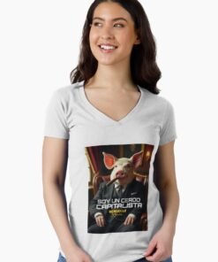 Camiseta entallada de cuello en v | Cerdo capitalista