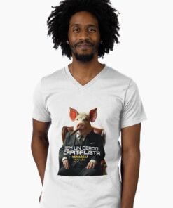 Camiseta de cuello en v | Cerdo capitalista 4.0